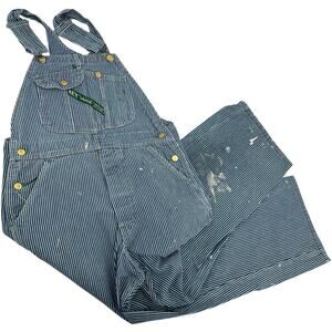 VTG 90s Mens Pinstripe KEY Imperial Hickory Railroad Painter Bibs Overalls Sz 34